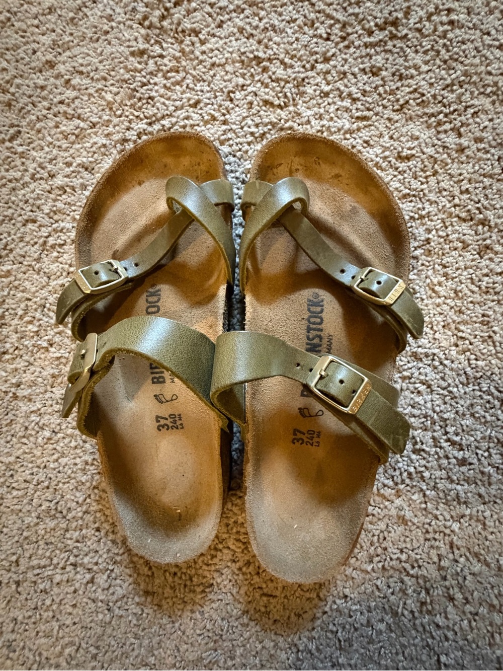 Women's Birkenstock Olive Green Double-Strap Buckle Sandals Size 37